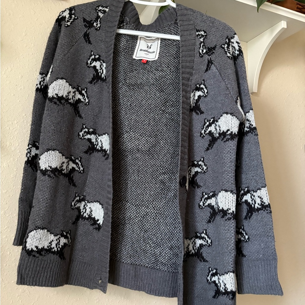 Gray Cardigan with Badger Pattern